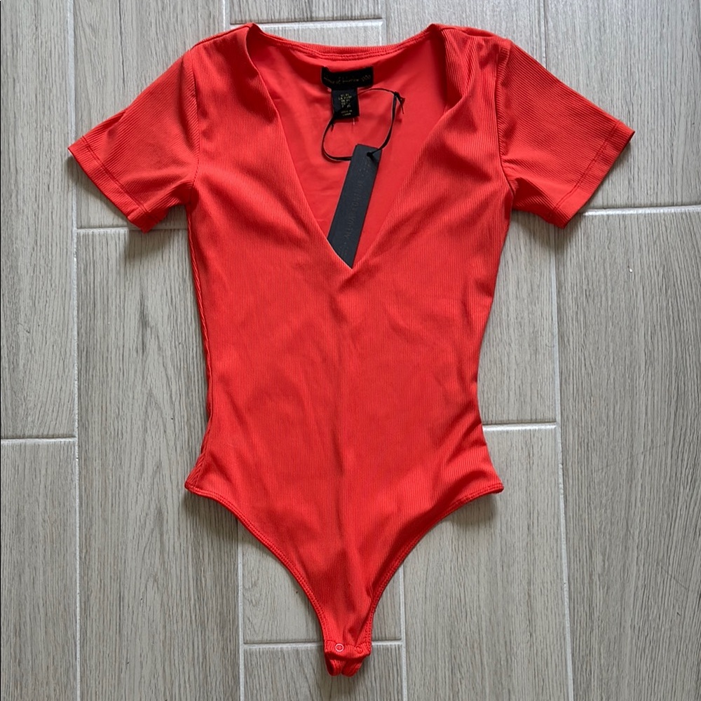House of Harlow 1960 Ribbed Contour Fitted Sexy Bodysuit Xsmall